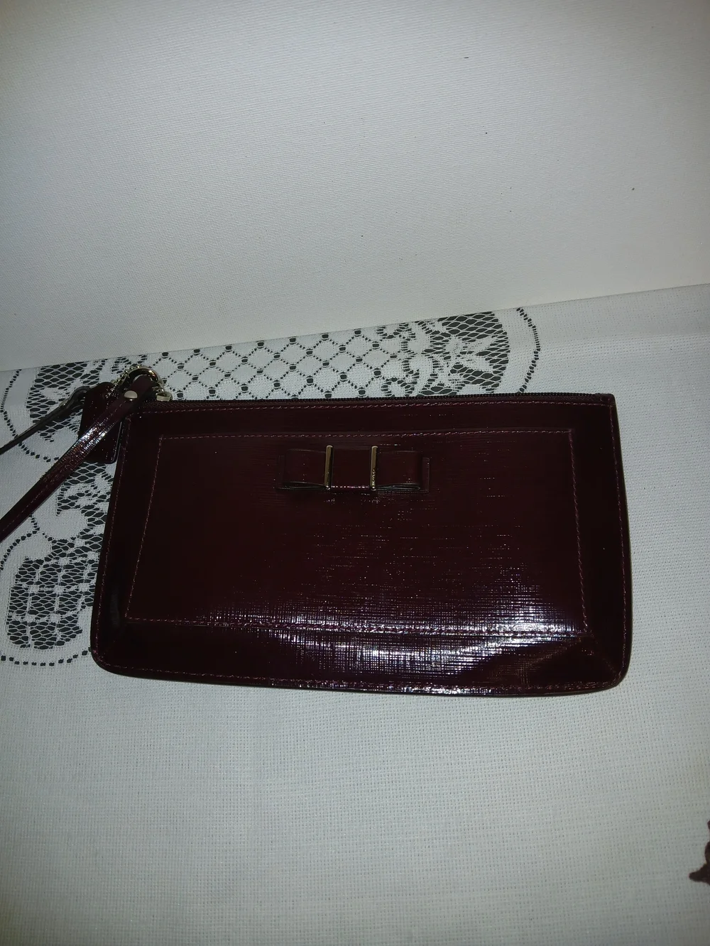 Coach Patent Wristlet Clutch in Burgundy
